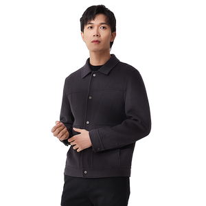 古鲨灰色翻领毛呢男高级短夹克通勤休闲外套秋装新款