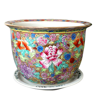 手绘景德镇陶瓷花盆古典新中式装修粉彩瓷兰花盆树盆室内描金专用