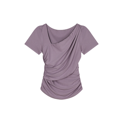 安妮不火 水原轻衫淡颜褶皱修身针织T恤女设计感收腰显瘦短袖上衣