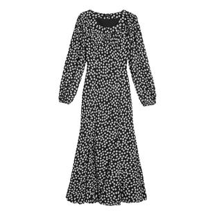 MULVAN【现货7折】法式黑色长袖连衣裙女收腰显瘦设计感鱼尾长裙