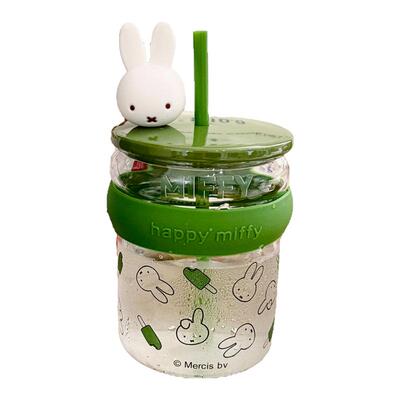 MIFFY米菲兔玻璃杯吸管水杯带盖可爱家用马克杯耐高温杯子伴手礼