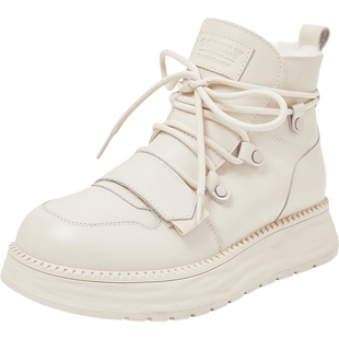 康莉羊毛雪地靴防水防滑新款冬季加绒加厚女鞋真皮白色短靴棉靴子