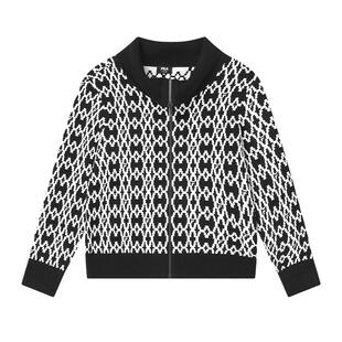 FILA 斐乐官方女士编织外套冬新款休闲舒适简约满印翻领上衣