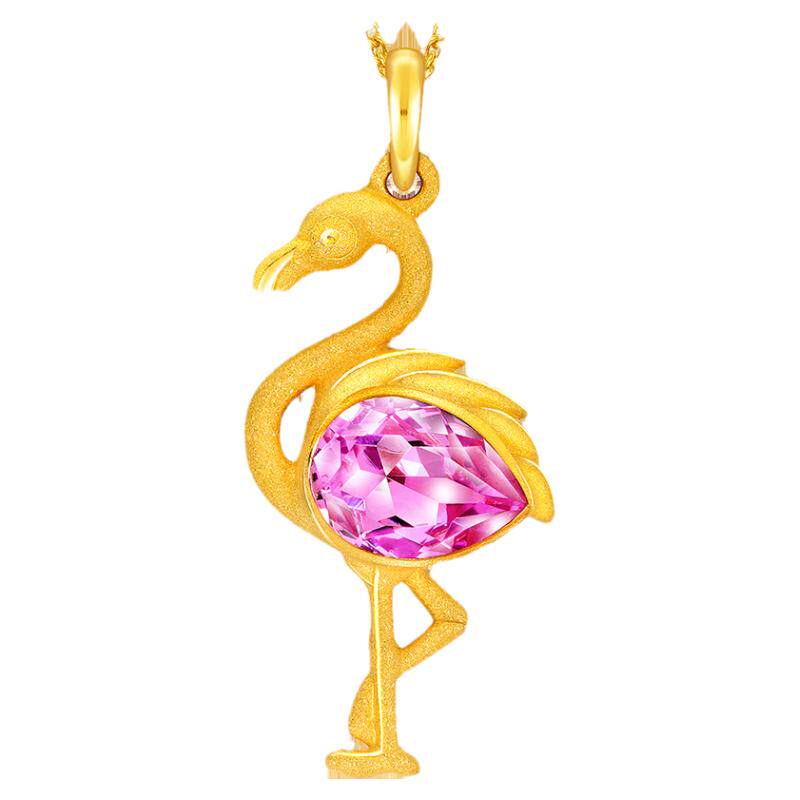 justgold镇金店火烈鸟吊坠黄金