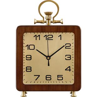 中式简约实木静音装饰座钟卧室时尚床头方形时钟家用台钟坐表D538