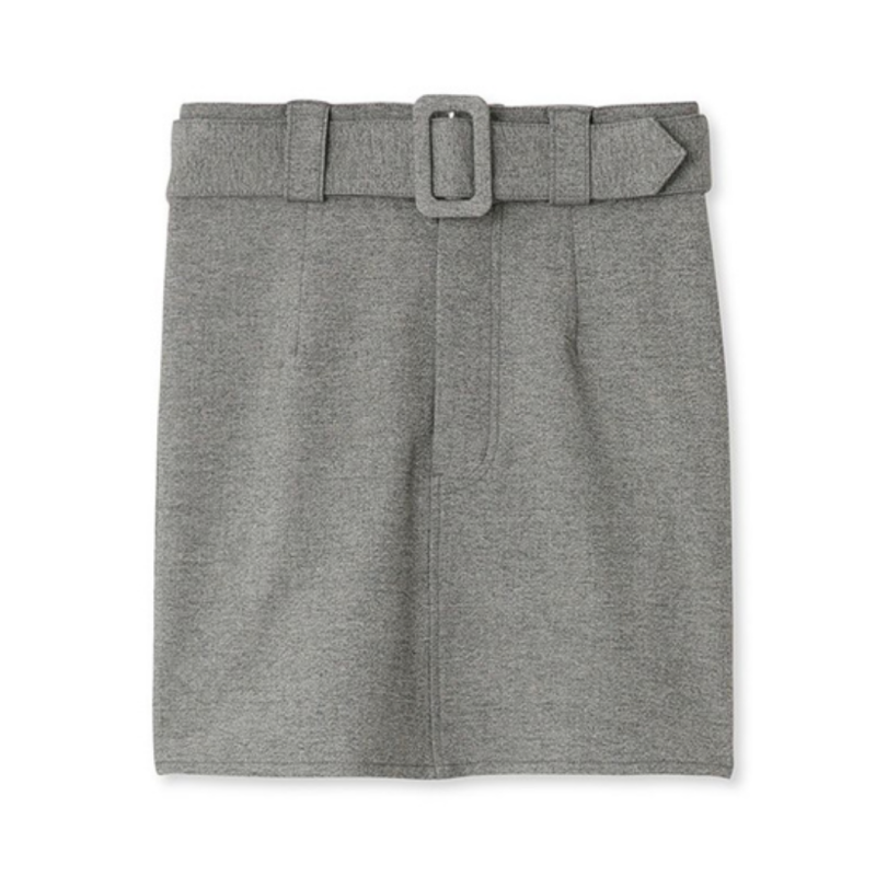 显瘦俏皮感！纯圆日系S家 纯色高腰方扣腰带半身裙短裙