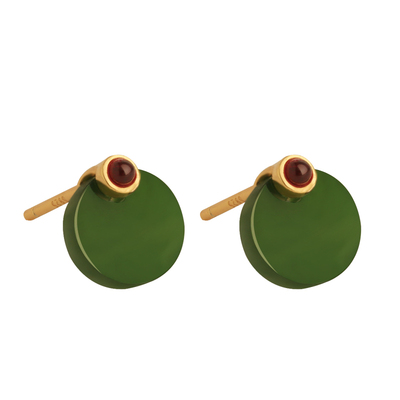小银匠天然和田玉碧玉耳钉新中式