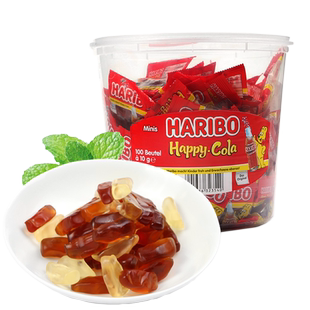 德国进口haribo哈瑞宝快乐可乐软糖100袋桶装小熊qq水果味橡皮糖