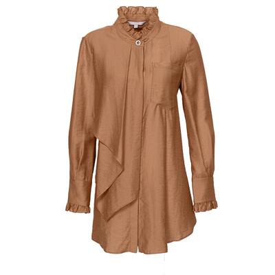 墨蒂珂单排扣长袖荷叶边拼接衬衫