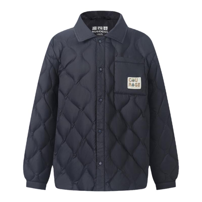 波司登男女童羽绒服秋季复古葫芦纹拉链3D剪裁防跑绒时尚短款