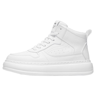 森马7cm内增高男鞋丨休闲百搭全白潮牌小白鞋丨真皮厚底高帮板鞋