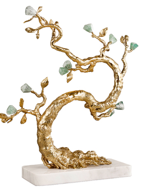 轻奢天然黄铜花草招财树家居摆件