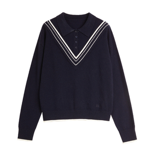 【自营】【常青藤学院】ELLE绵羊毛复古polo领毛衣女2026春针织衫