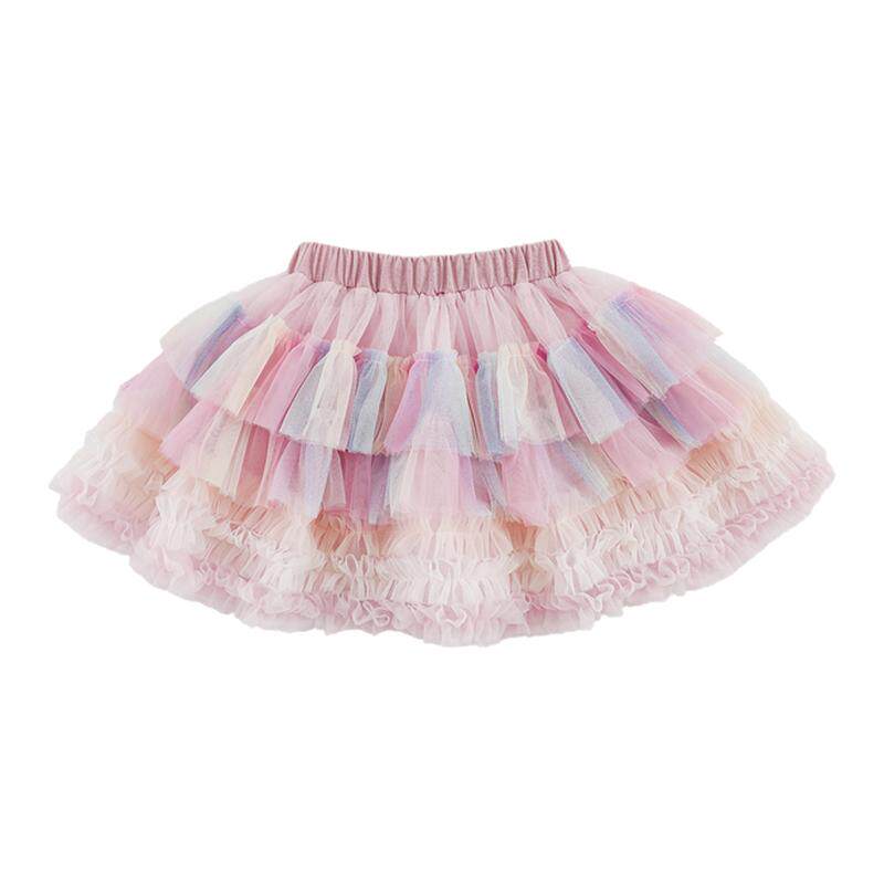幼悠女童凸凸裙冬季新款彩虹渐变网纱裙梦幻公主轻盈软弹女孩短裙