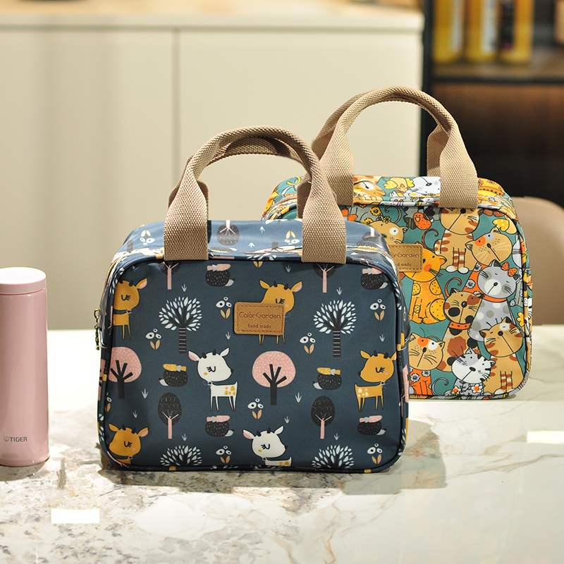 韩版卡通大容量防水便当包手提保温饭盒袋子学生上班族带饭野餐包