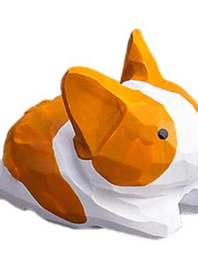 手工木雕小狗摆件小柯基桌面车载可爱治愈系装饰生日礼物送女生