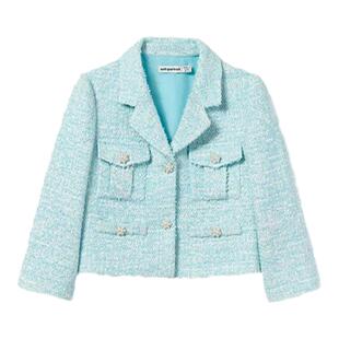 self-portrait 2025早春童装薄荷绿小香风甜美粗花呢外套上衣