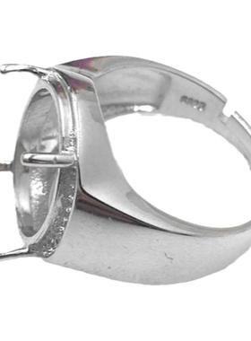 新品925银戒指椭圆形活圈男空托