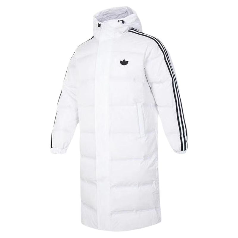 Adidas/阿迪达斯男防寒防风舒适保暖中长款连帽条纹羽绒服JG3840