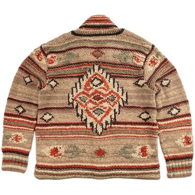 手工棒针民族风青果领毛衣