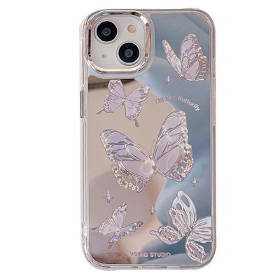 适用苹果手机壳日韩ins镜面蝴蝶