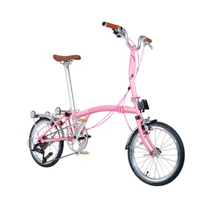CRANSTON樱花粉R9 Max 三折叠自行车成人超轻便携复古9速16寸单车