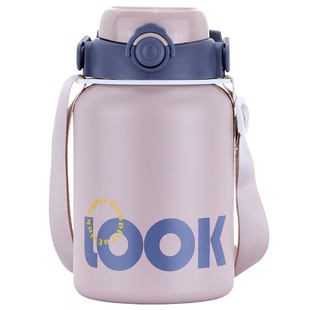 双饮口保温杯女生高颜值男学生上学专用水杯不锈钢大容量吸管杯子