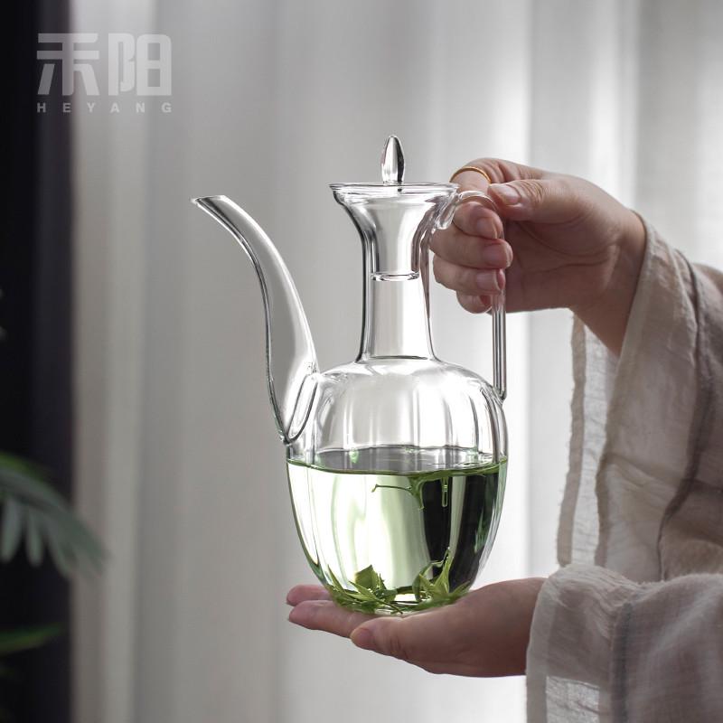 禾阳玻璃贵妃壶仿宋手执壶绿茶专用茶具耐高温水壶小泡茶壶温酒壶