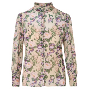 朗姿立领印花气质对襟雪纺衬衫浪漫优雅通勤风上衣2026年春季新款