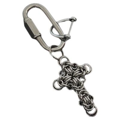 Vanan原创小众锁子甲十字花中古挂饰手工金属钥匙扣质感单品ins风