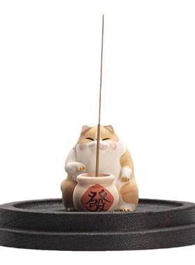 香薰炉摆件陶瓷手绘招财猫线香插