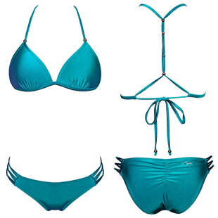 coritiv小胸聚拢三点式性感珠饰美背显瘦黑色绑带比基尼潜水泳衣