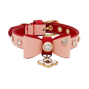 阿奇尔 镶钻领结蝴蝶结真皮宠物项圈猫狗颈圈