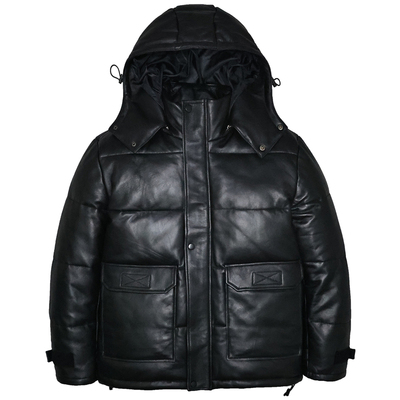 男脱卸帽头层绵羊真皮羽绒防寒服