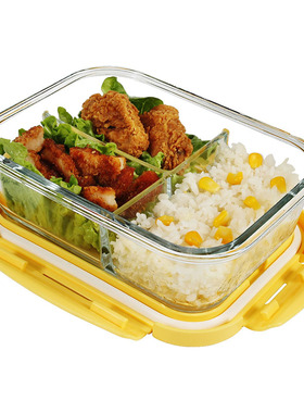 上班族玻璃饭盒可微波炉加热专用分隔带盖密封带饭餐盒保鲜便当碗