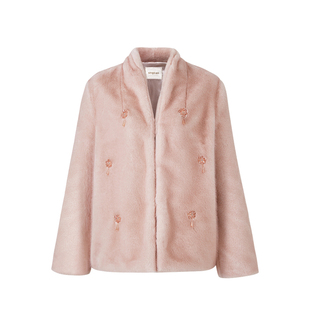 Sun雅乔【柔雾桃桃】2025冬装网红仿皮草棉袄贵妇粉色环保毛外套