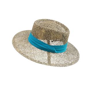 夏季海边出游沙滩帽子女镂空透气遮阳防晒帽洋气英伦咸草平顶草帽