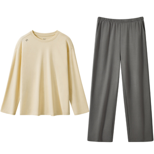 红豆柔柔棉睡衣情侣春秋款纯棉长袖套头大码运动休闲家居服套装男