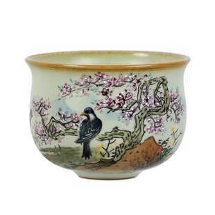 汝瓷手绘桃花手工汝窑茶杯陶瓷可收藏省工大师定制款圆融杯