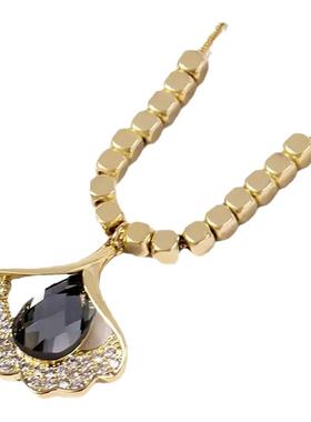 2024年新款潮轻奢满锆银杏叶项链