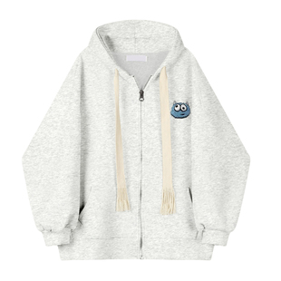 NASA加绒加厚秋冬季重磅男女同款开衫拉链休闲百搭卫衣外套情侣装