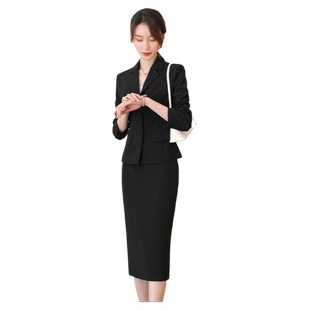 诗璐雅职业套装女时尚黑色西装正装秋冬款长袖西服气质经理工作服