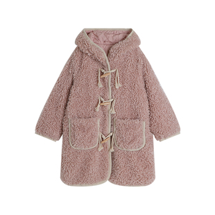 布丁哈鲁童装冬装女童上衣2026冬季新款儿童长款保暖连帽毛绒外套