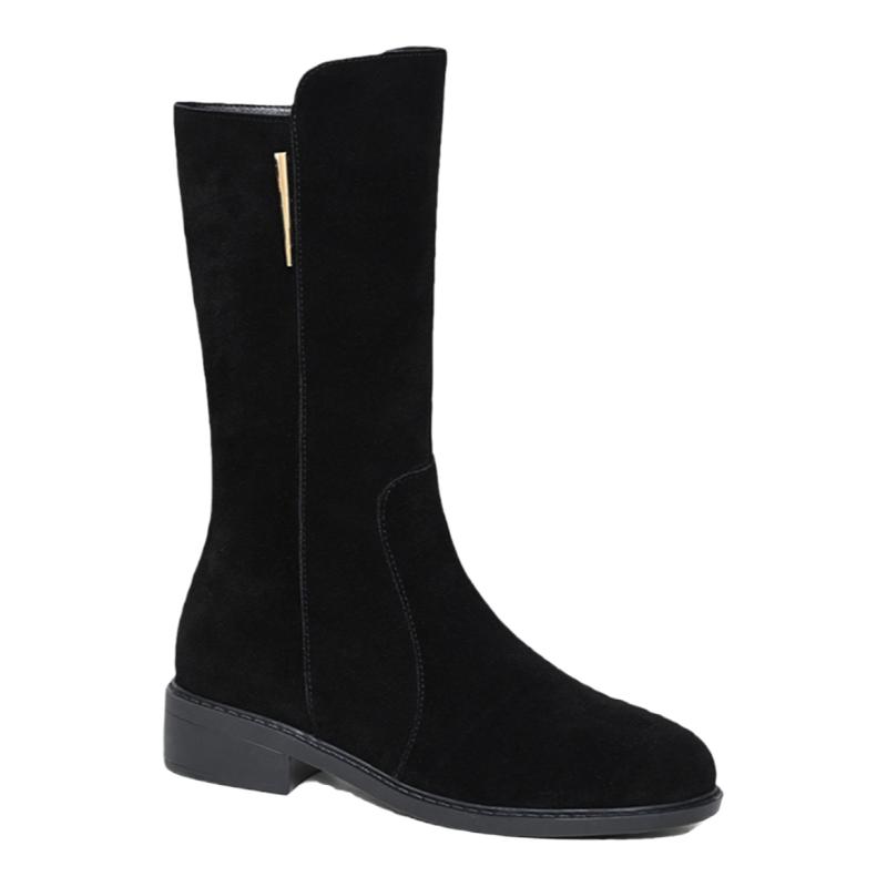 2025秋冬新款真皮中筒靴女磨砂皮中跟粗跟瘦瘦靴绒面加绒时尚女鞋