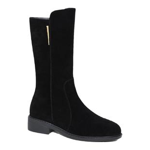 2025秋冬新款真皮中筒靴女磨砂皮中跟粗跟瘦瘦靴绒面加绒时尚女鞋