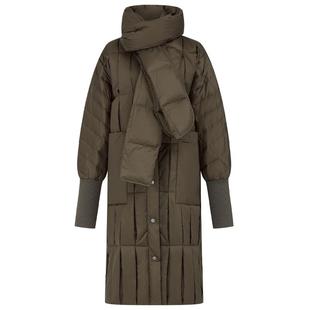 曼德诗长款羽绒服2024冬季新款90绒可拆卸充绒围巾蓬松保暖外套女
