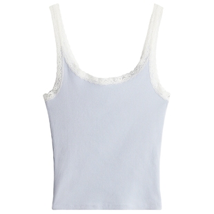 HM女装吊带春季低圆领美式修身蕾丝边无袖背心1274285