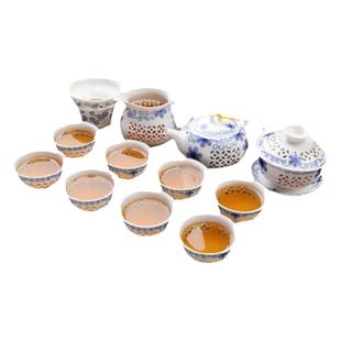 玲珑镂空陶瓷功夫茶具套装家用三才盖碗泡茶杯整套公道杯茶壶简约