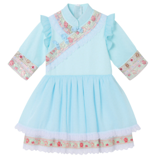 新款广西壮族三月三民族儿童演出服饰洛丽塔女童苗族舞蹈服装薄款