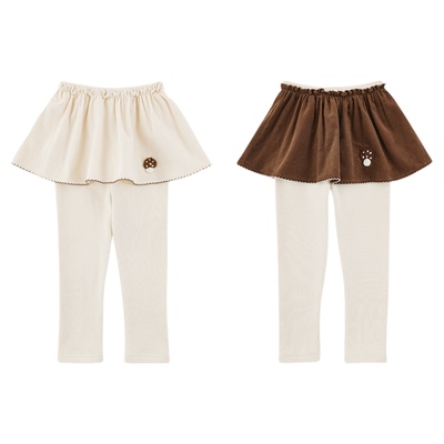 幼悠女童假两件式裙裤秋季童趣可爱毛线钩花小蘑菇保暖舒适休闲裤